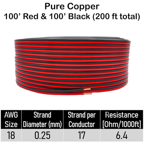 18 100% 18 2 (100' 100ft Gauge Copper Zip Cable | True AWG (American Wire Guage) Stranded OFC pin Conductor Bonded