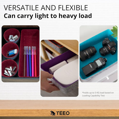 Teeo Drawer Organizers - Office Supply Organizer, Makeup Storage, Pack of 9, Burgundy Compartment Desk Caddy
