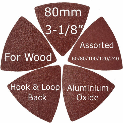 Triangular Oscillating Multi Tool Sanding Pads, 3-1/8 Inch, Assorted Grit 60/80/100/120/240, Pack of 55 Pcs