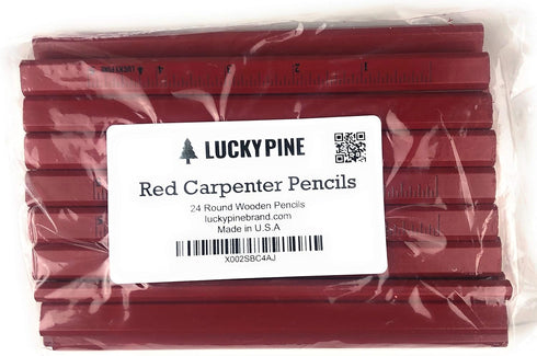 Red Lead Carpenter Pencils, Construction Woodworking Pencils with Printed Ruler, Made in USA (24 Pencil Set)