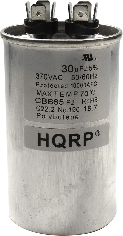 HQRP 30uF 370V Run Capacitor for AC Electric Motor Start HVAC Blower Compressor Pump 30MFD CBB65
