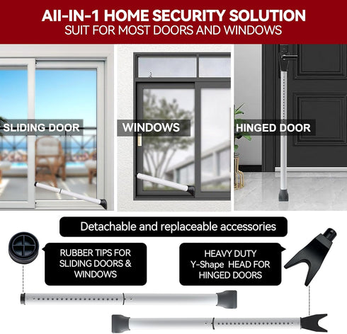 Jammer (1 Pack,White) AceMining Upgraded Door Security Bar & Sliding Patio Bar, Heavy Duty Stoppers Adjustable