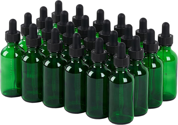 24 Pcs 2oz Green Glass Dropper Bottles, Leakproof Tincture Bottles with Dropper for All Kinds of Liquids