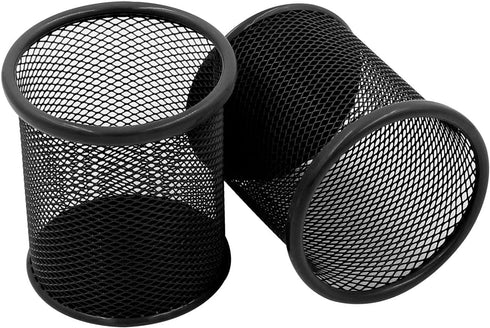 EasyPAG 2-Pack Metal Mesh Pen Holder - 3.8" Desk Organizer for Office/Home/School, Black with Non-Slip Base
