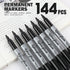 Yocfon 144 Count Set, Permanent Markers Bulk, Black Permanent Markers Fine Tip, Waterproof Markers, Works On Plastic