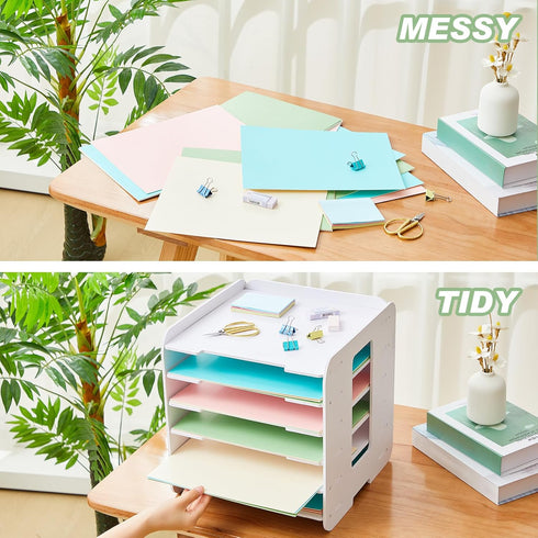 Juexica 6 Tier Scrapbook Paper Organizer, 12 x 12 Stackable File Organizer for Home Office Decorations