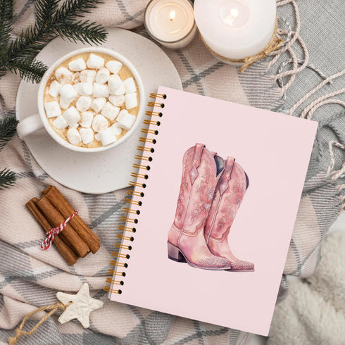 Pink Notebook, Cowgirl Western Preppy Journal, Trendy Hardcover Spiral Notebook for Teen Girls, 5.5x8.3