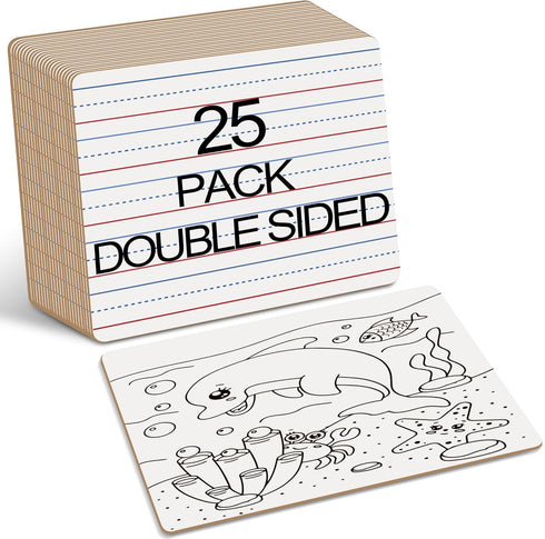 Dry Erase Boards for Kids 25 Pack, Double Sided Small Whiteboard with Lines for Students, 9"x12" Mini Boards