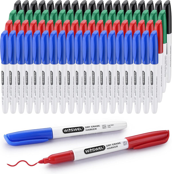 WOSWEL Fine Tip Dry Erase Markers 76 Pack 4 Assorted Colors(Black,Blue,Green,Red) Low