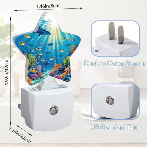 Gift,0.5W Underwater World Night Light,Sea Ocean Fish Plug-in Star Night Lights with Dusk-to-Dawn Sensor