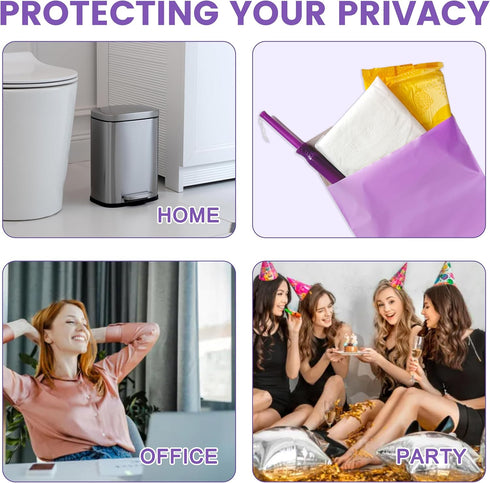 300 10" 6" Disposable Sanitary Bags, Pcs, Purple, Self-sealing, Odor-proof, Rectangular, Plastic, x Bags for Feminine