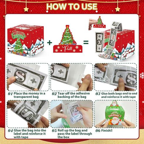 Bailiyake 4 Pack Set Christmas Money Box for Cash Gift Pull,Christmas Tree & Snowman & Santa & Elk Money Gift Boxes