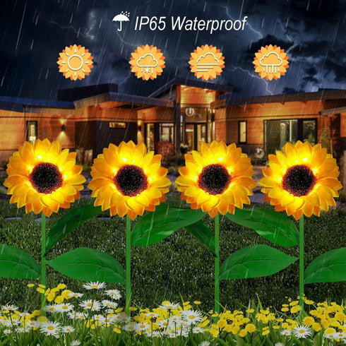 Indoor-4 Pack 8 Solar Sunfower Lights Outdoor& Sunflower Lights with Remote, Modes Home Garden Decor,Sunflowers Gifts