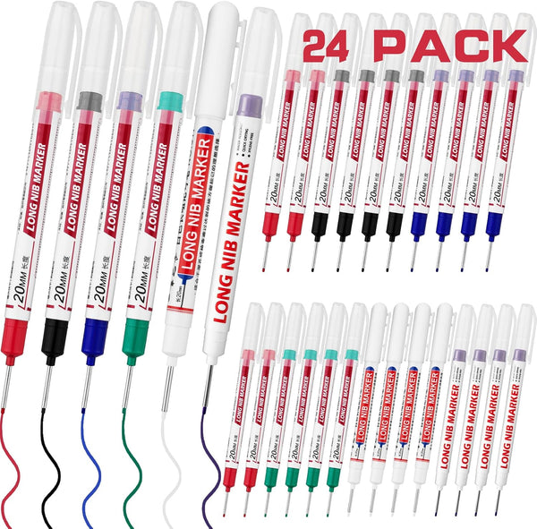 LYXMYGS 24 PCS Long Head Deep Hole Marker Pens,20mm Long Nib Marker, Longs