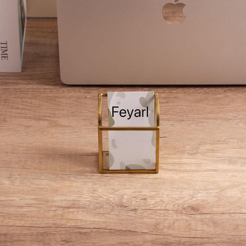 Feyarl Gold Glass Vertical Business Card Holder, Clear Name Card Display Stand for Office Meeting Desk