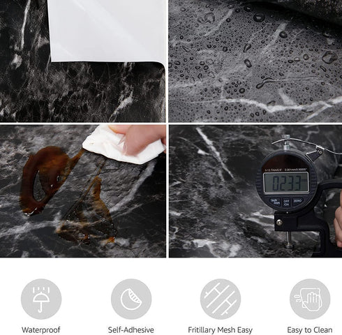 Abyssaly Black Marble Paper, Granite Wallpaper 15.7" X 118", Countertop Peel and Stick Self Adhesive