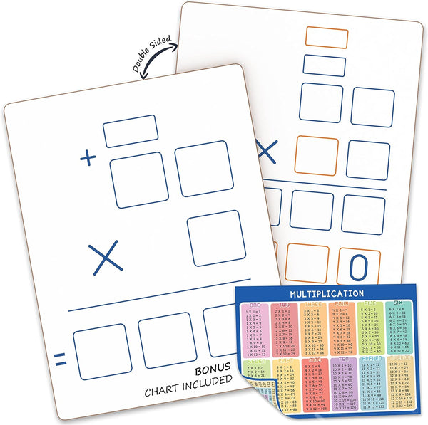 SCRIBBLEDO 9"x12" Double Sided Dry Erase Long Multiplication Board for Home, School, Kids, Students Math