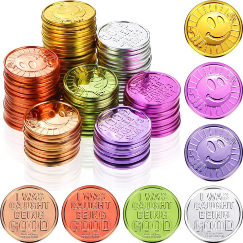 Civaner 100 Pcs Kids Caught Being Good Coins, Smile Face Behavior Tokens for Classroom Incentive and Party Supplies