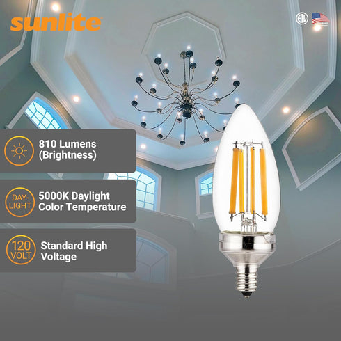 40272 B11 Bulb, 7.5 (60 810 E12 Dimmable, 20 90 5000K 6 Pack Sunlite LED Edison Torpedo Tip Chandelier Light Watts W