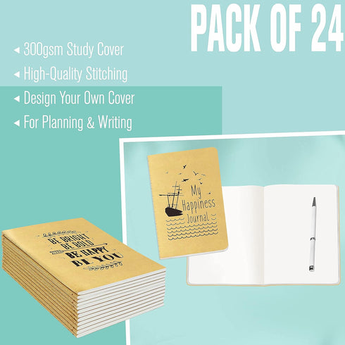 JOYO 24 Pack Kraft Unlined Notebook Journal Pocket Notebook with 6 Designsin (80 pages, 4” x 5.7”)
