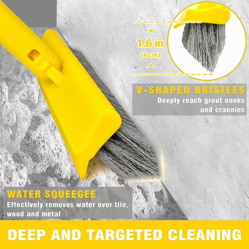 2 1 49.6" 180Rotatable in Grout Brush with Long Handle, Swivel Grout Cleaning Brush V-Shape Grout Line Scrubber, Shower
