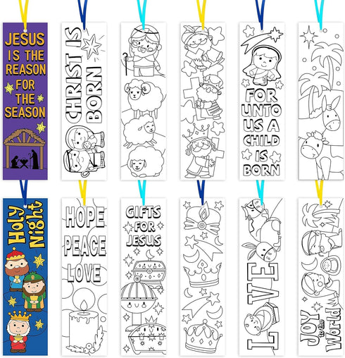 Haooryx Nativity Color Your Own Bookmarks - 75Pcs Kids DIY Coloring Blank
