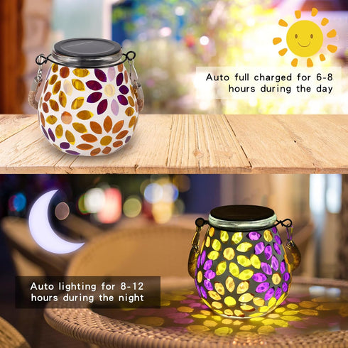 Mosaic Solar Lights Outdoor Lanterns, Decorative Waterproof Hanging Lanterns, Solar Night Lights for Garden, Patio,