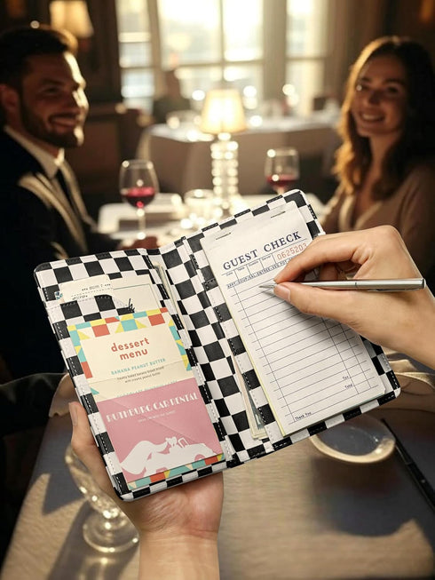 Waitress Server Book Retro Checkerboard Server Wallet Organizer, Simple Guest Check Holder for Restaurant Waitstaff