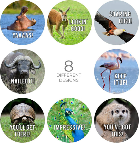Motivational Animal Stickers, 500 Incentive Labels Roll, 1.5" Funny Inspirational School Clinic Reward Stickers