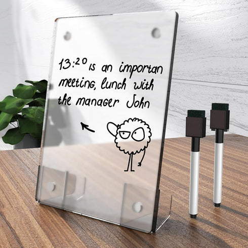 Frosted Acrylic White Board 8x6 Inches, Frameless Desktop Tablet Dry Erase Board with Flexible Magnetic Stand and