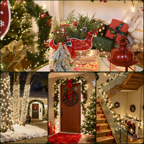 32.8Ft 500LED Fairy Lights Plug in Warm Christmas Wreath Twinkle Lights with Timer Waterproof Remote Firecracker