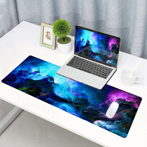 Gaming Mouse Pad, Large Non-Slip Rubber Base Mousepad, 31.5x11.8inch Desk Pad with Stitched Edges, Galaxy