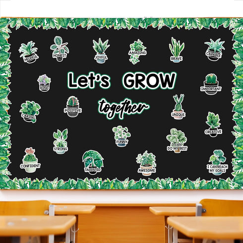 gisgfim Greenery Affirmation Station Bulletin Board Set, Motivational Plant Cutouts for School Home Office Decor