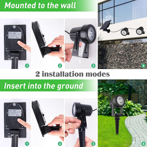 6000K IP65 2-in-1 9.8ft T-SUNUS Christmas Solar Spot Lights Outdoor White Waterproof Landscape Spotlights, Cable