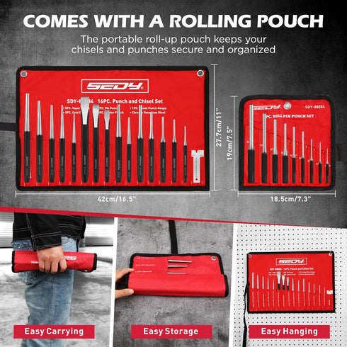 25-Piece Set Punch and Chisel with Roll Pin Punches, Includes Taper, Pin, Center Punches & Cold Chisels