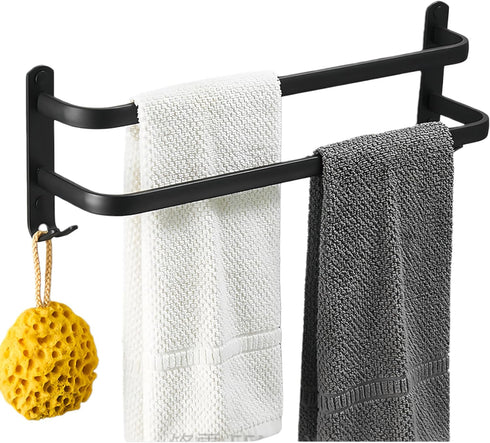 SEIDO 28 Inch Matte Black Double Towel Bar, Heavy Duty 2-Tier Square Ladder