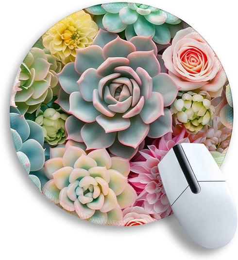 Gctriki Succulents Mouse Pad, Cute Small Mouse Pads for Desk, Botanical Round Travel