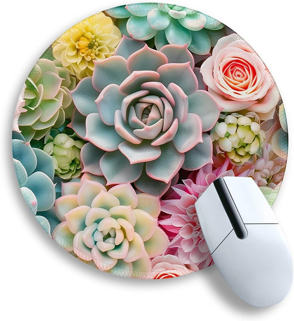 Gctriki Succulents Mouse Pad, Cute Small Mouse Pads for Desk, Botanical Round Travel