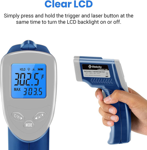 Etekcity Infrared Thermometer 1080, Laser IR Surface Tool for Cooking, Meat, Griddle, Grill, HVAC, -58°F to 1130°F, Blue