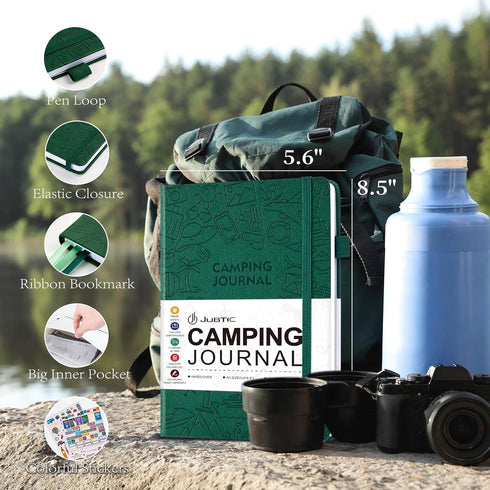 JUBTIC Camping Journal and RV Travel Log Book, A5 Adventure Journal for 25 Camping, Hiking, Family Travel