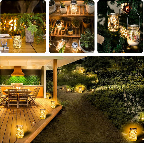 8 Pack Included30LED HXWEIYE Solar Mason Jar Lights Lanterns,Jars & Hangers Waterproof Hanging Outdoor Fairy Lights