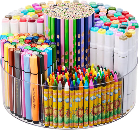 Flytreal Acrylic Pen Marker Organizer for Desk, 360-Degree Rotating Pencil Holder Crayon Art