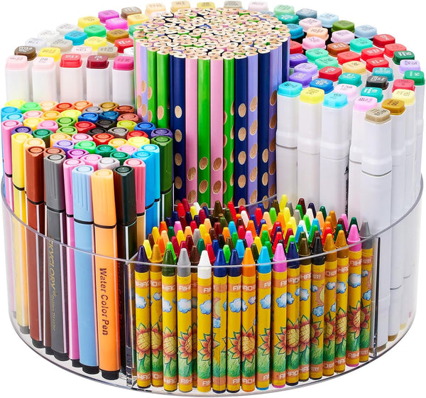 Flytreal Acrylic Pen Marker Organizer for Desk, 360-Degree Rotating Pencil Holder Crayon Art