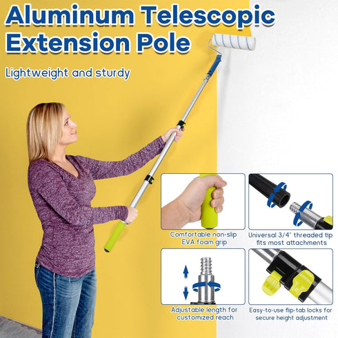 ROTESONNE 28 4" 9" Set PCS Paint Roller Kit with Extension Pole, Paint Roller with Tray, Paint Brushes for Professional
