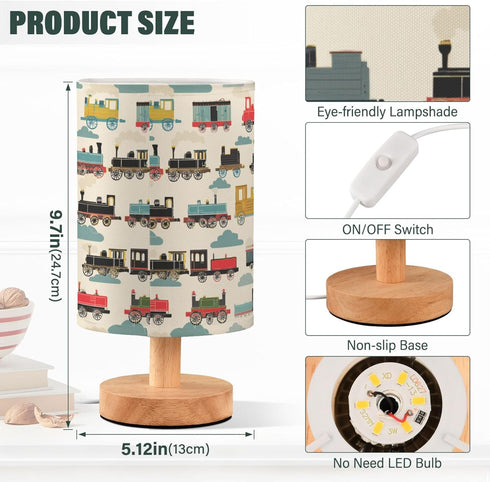 Vozoza Steam Train Retro LED Table Lamp with USB Port Night Light Bedroom Lamps for Nightstand Living Room Dorm Home