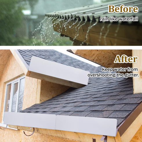 4 Pcs Gutter Valley Splash Guards with 40 Screws, Downspout Diverter for White Roofing, Residential Flat Shingle