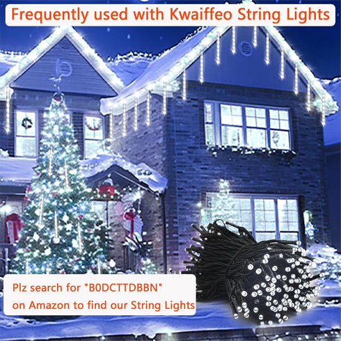 8 Kwaiffeo Christmas Lights Outdoor, Tubes Meteor Shower Lights LED Snow Falling Icicle Cascading Light for Xmas Tree