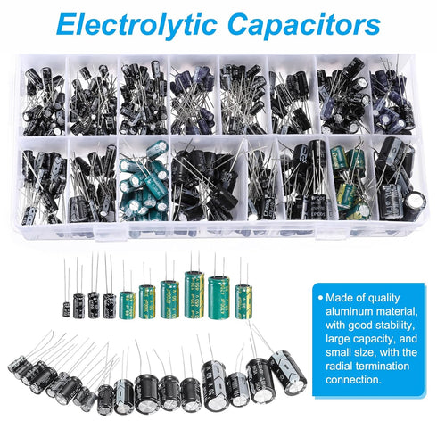 PATIKIL 24 Values Aluminum Electrolytic Capacitor Assortment Kit, 600 Pcs 0.1uF to 1000uF Low Impedance Capacitors with