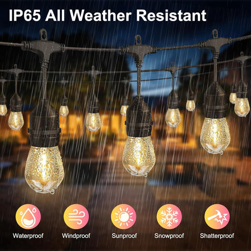 50FT 15+2 Bulbs, IP65 Commercial 2700K Dimmable LED Outdoor String Lights with Shatterproof Waterproof, Grade Patio