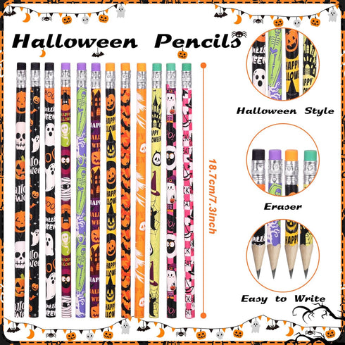 Halloween Pencils with Eraser Assortment, Themed Wooden Pencils for Halloween Party Favor Supplies, 12 Style (120)
